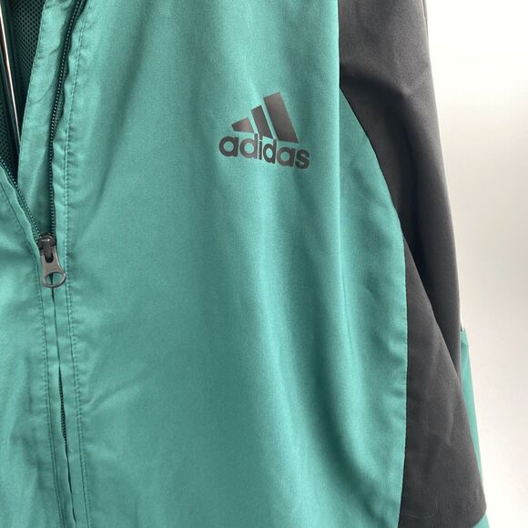 Adidas Windbreaker Jacket Mens 3-Stripe Full Zip Green Vented Size XL - Picture 2 of 6